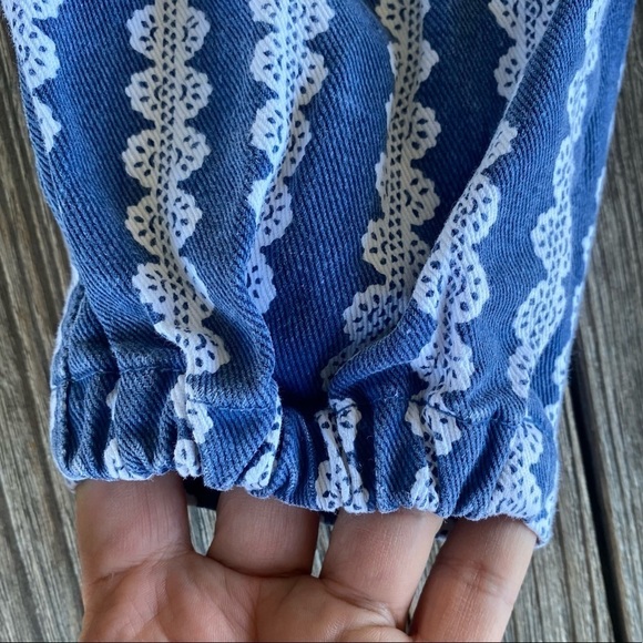 Vintage 80’s 90’s HAPPY KIDS Lace Print Ruffle Denim Overall Romper Toddler 2T - Picture 9 of 11